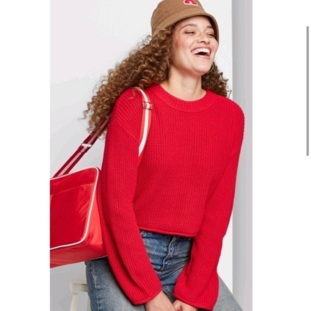 Wild fable red cropped long sleeve sweater nwt